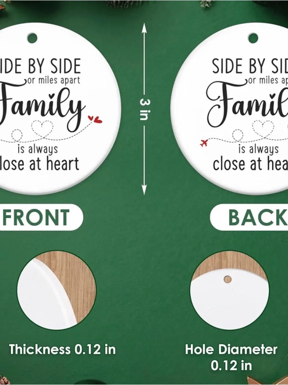 Side by side or miles apart family ornament